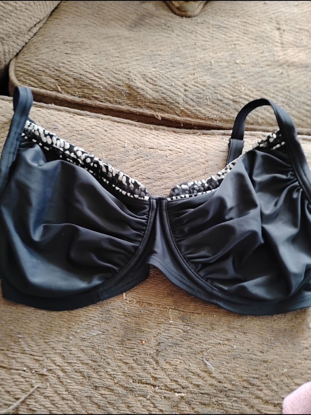 Black Underwire Bikini Top with Printed Trim
